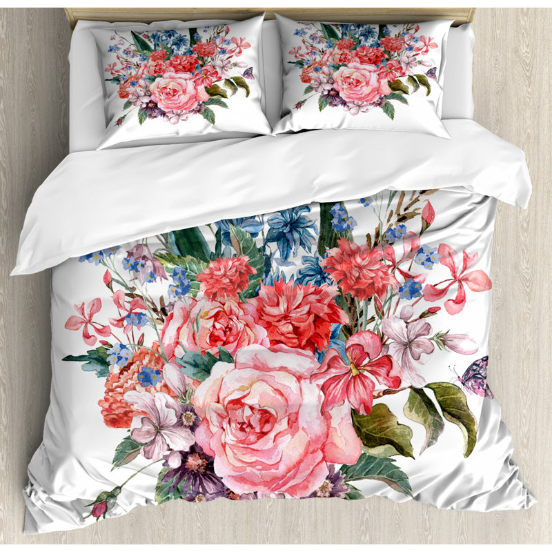 French Country Polyester Floral Duvet Cover, King Duvet Cover + 2 Shams