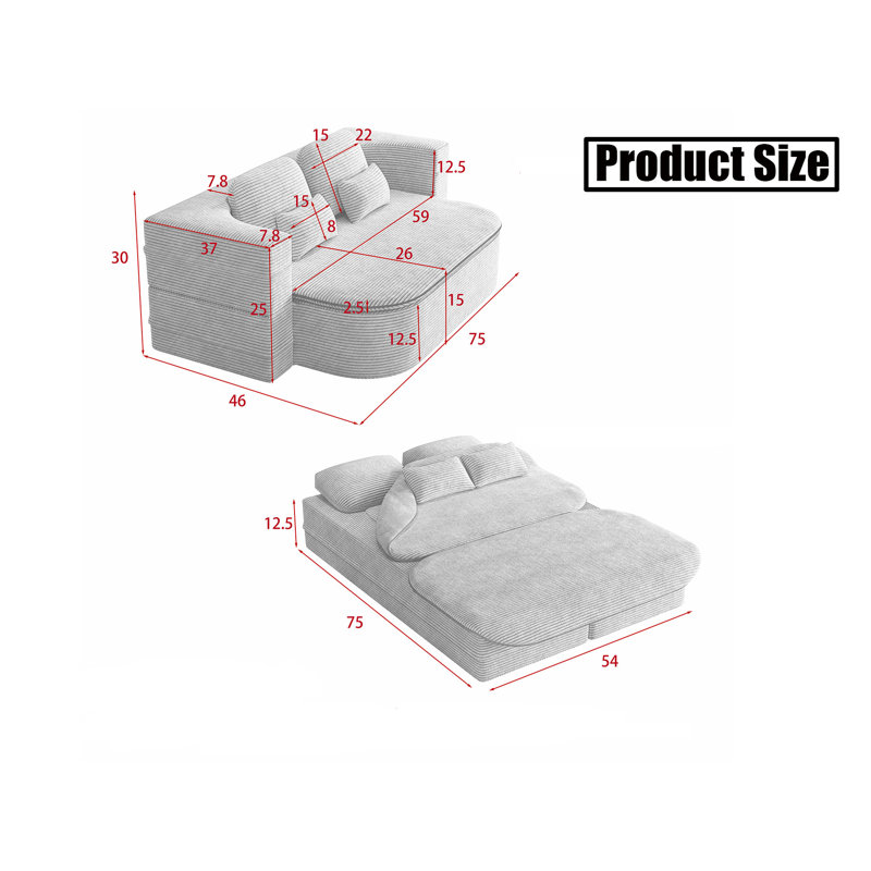 2-in-1 Foldable Sofa, Beige