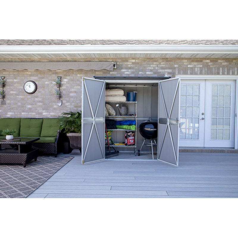Compact Gray and Anthracite Steel Patio Storage Shed Kit