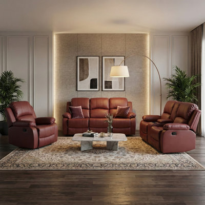 PLATO Eco-Leather 8 Piece Manual Reclining Living Room Sofa Set
