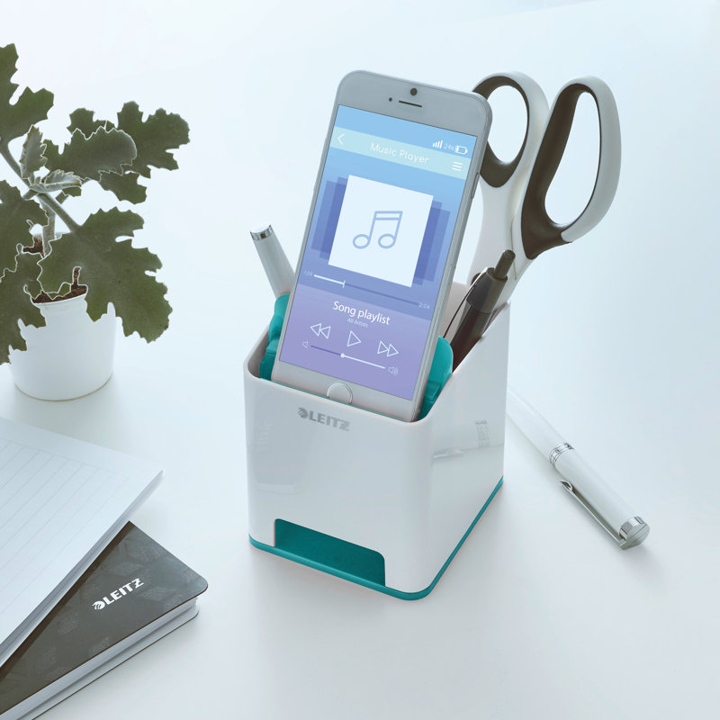 Plastic Pen Holder, White/Ice Blue