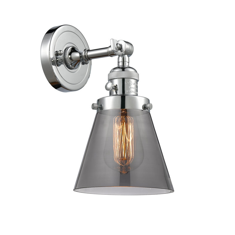 Applique murale 1 lumière Cone, Ampoule incandescente rétro 60 watts, Fumé, Chrome poli