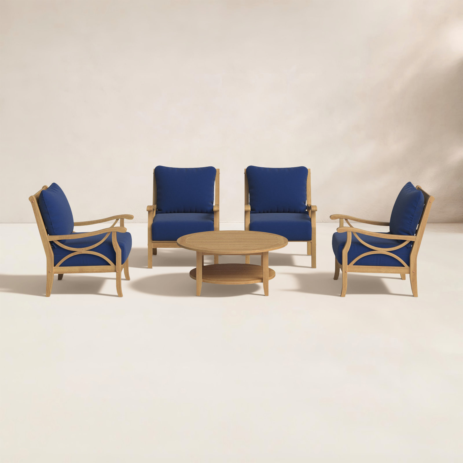 Brunswick 4-Person Teak Patio Seating Group, Navy Performance