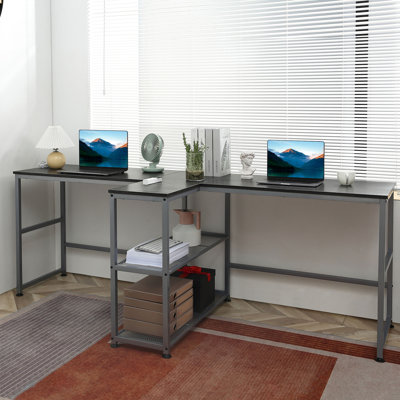 83 po. Bureau d'ordinateur double 83 po. Noir avec grand espace de rangement. Pratique pour le bureau deux. Bureau spacieux