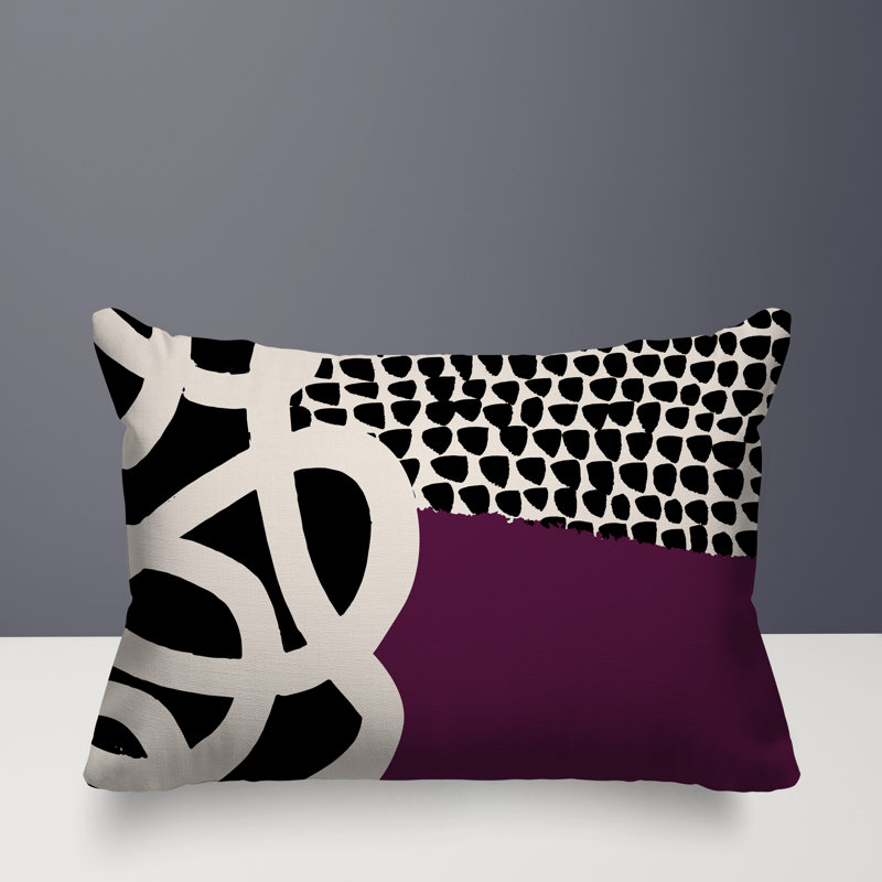 Oreiller rectangulaire réversible intérieur / extérieur Deo, H 18 po x l 25 po, Mauve / noir / blanc cassé