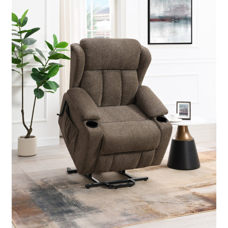 Fauteuil inclinable électrique en lin brun Lusio