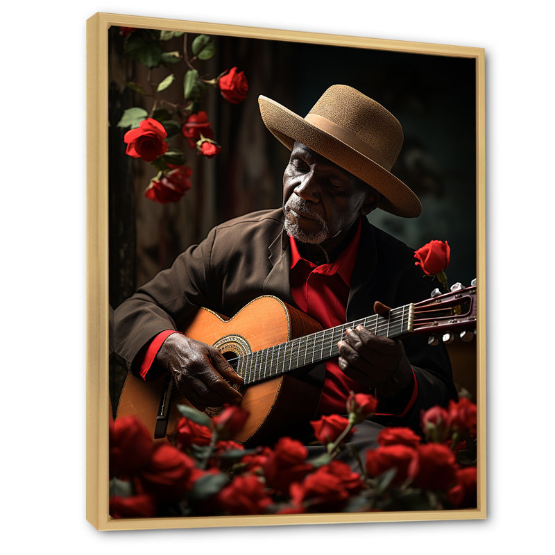 «Red Cuban Music Soul I», reproduction sur toile, Cadre naturel flottant, H 44 po x l 34 po x P 1,5 po