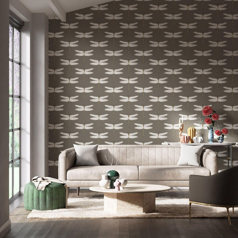 Demoiselle Wallpaper, Graphite/Almond