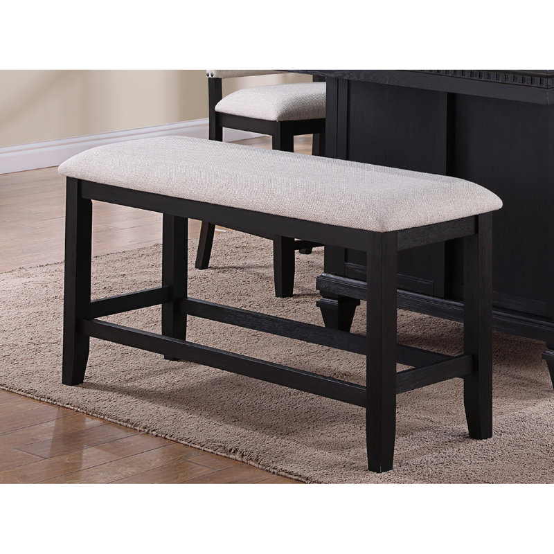 Banc de salle à manger à hauteur de comptoir - style rétro, noir anthracite, bois massif, revêtement gris, dossier de siège à coussin rectangulaire 48 po x 16 po 25 po,