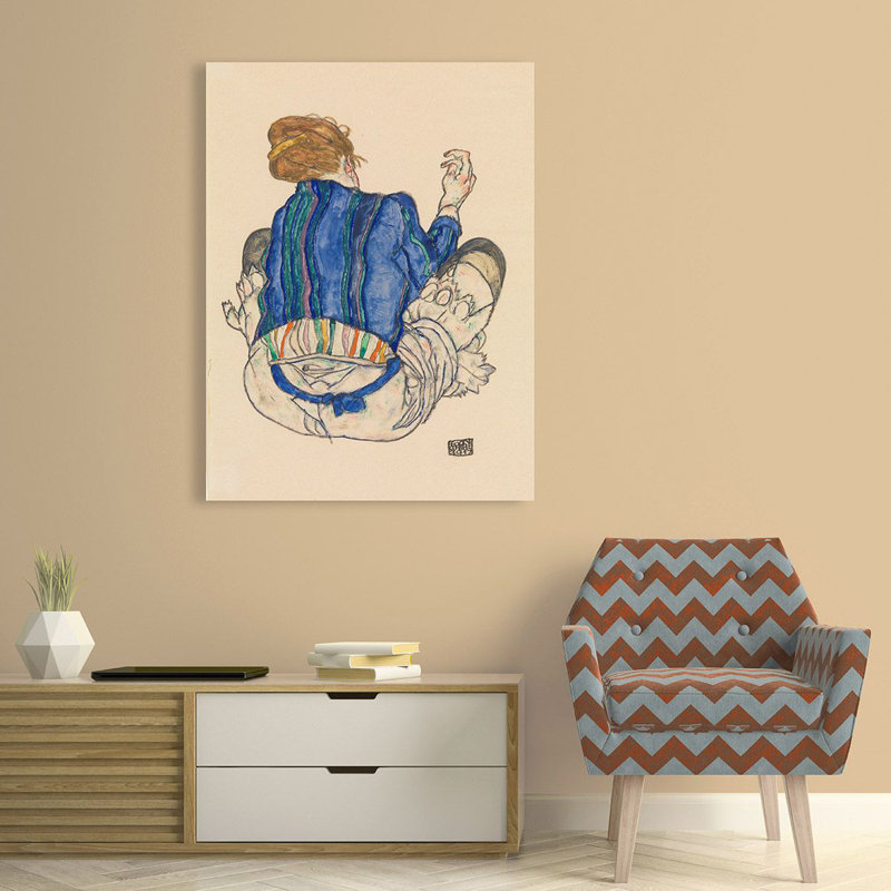 Seated Woman, Back View by Egon Schiele - Wrapped Canvas Print, 120cm H x 90cm W x 4cm D