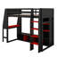 Lit mezzanine simple avec bureau, étagères à rangement multiples, support à vêtements à DEL et à suspendre, cadre de lit en bois