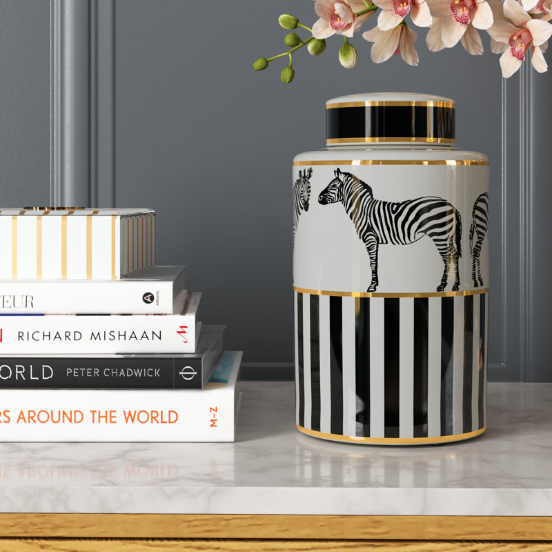 Eastleigh Zebra Handmade Ceramic Ginger Jar, 12" H x 7" W x 7" D