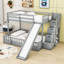Lit superposé simple au-dessus d'un lit double en bois avec glissade et escalier-950852785