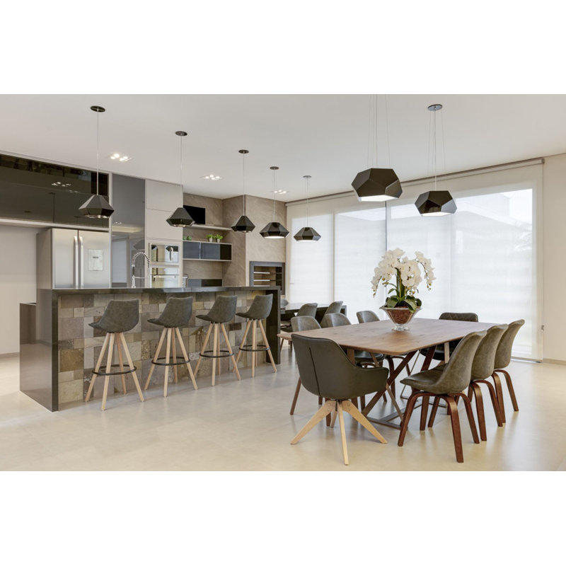 1 - Light LED Pendant, Teak, 13.65" H x 29.25" W x 29.25" D, 4000