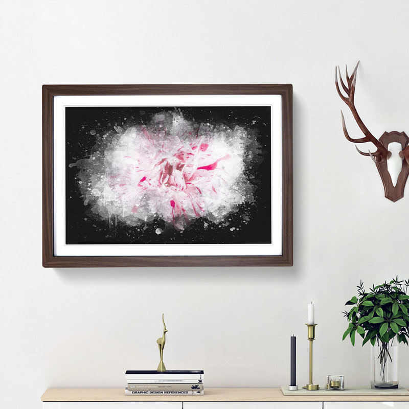 Striking White & Pink Carnation - Picture Frame Graphic Art Print, 45cm H x 63cm W x 2cm D, Walnut Framed