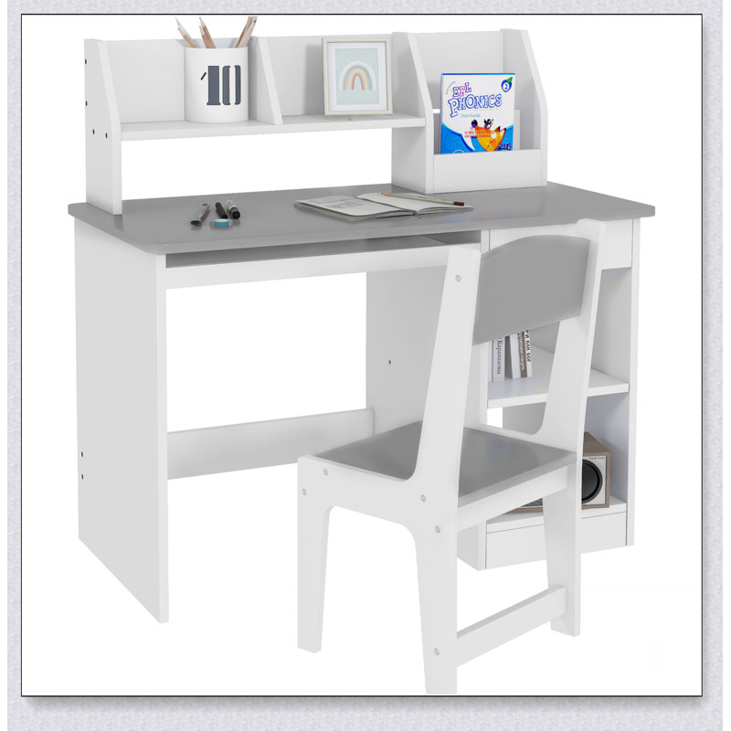 Ensemble de bureau et de chaise pour enfants avec rangement Qabo, bureau d'étude pour enfants de 5 à 8 ans Qaba