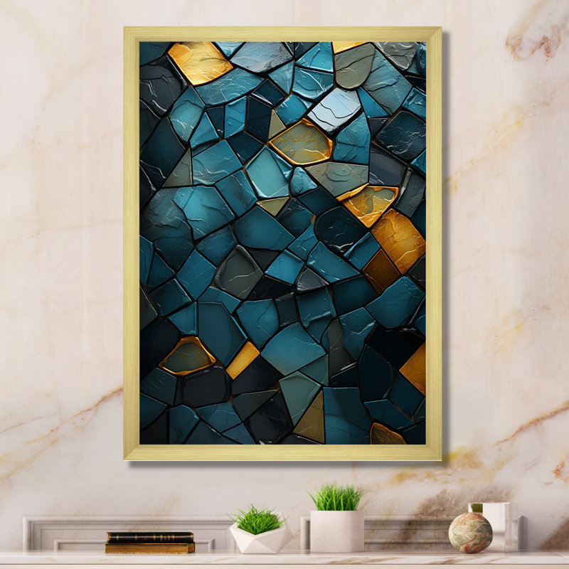 Décoration murale bleue et dorée Elegance II - marbre, Encadrement doré, H 20 po x l 12 po x P 1 po