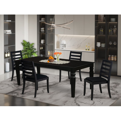 5 Piece Dining Set Includes a Rectangular Kitchen Table with Black Tabletop and 4 Stackable Polyester Fabric Chairs, Black