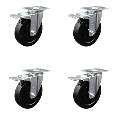 5 Inch SS Soft Rubber Wheel Swivel Top Plate Caster Set Total Lock Brake SCC