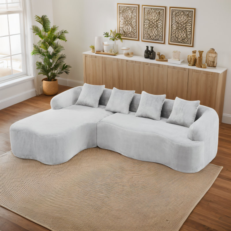 Canapé modulaire en L 104,7 po avec méridienne incurvée à compression pleine taille 104,7 po et canapé en chenille modulaire confortable pour appartement et salon. Sans assemblage