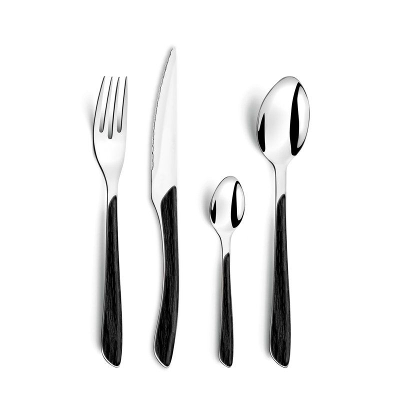 Amefa Eclat 24-Piece Stainless Steel Set (Natural Black Wood)