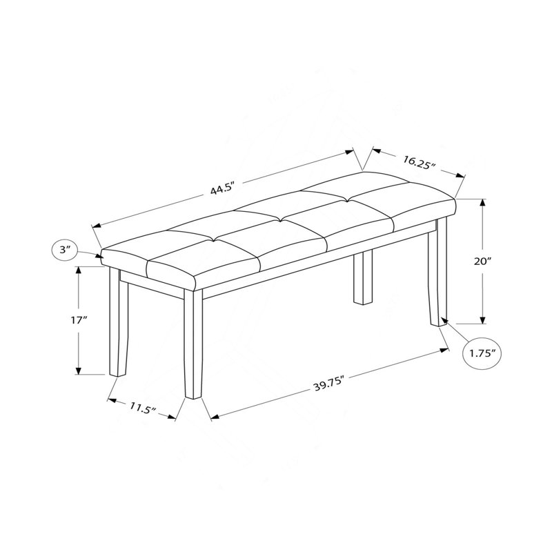 Banc, 44 po rectangulaire, salle à manger, vestibule, cuisine, couloir, rembourré, bois, tissu brun, bois massif gris, transitionnel