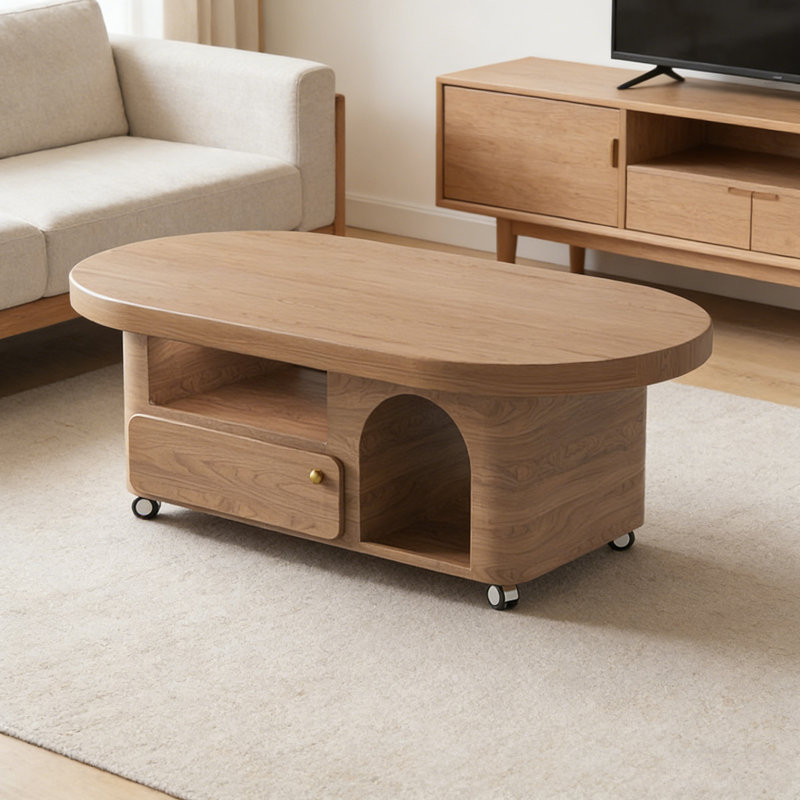 Table basse moderne avec tiroir de rangement à roulettes, H 16,53 po x l 47,24 po x P 23,62 po, Naturel