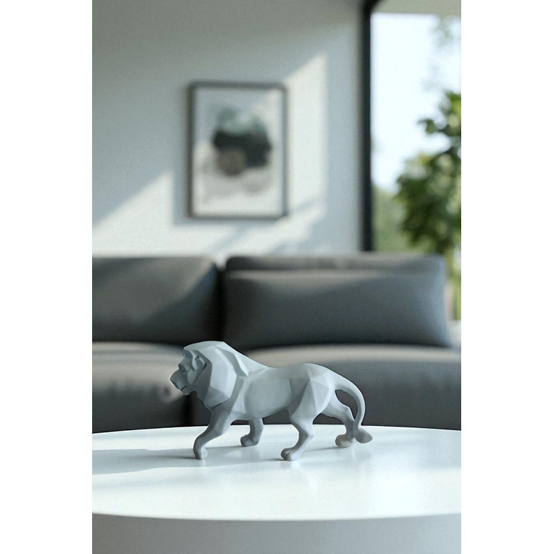 Nifao Matte Black Resin Lion Statue – Modern Geometric Indoor/Outdoor Sculpture, Bold Polygon Design with Confident Walking Stance, Animal Decor for Homes, Offices & Studios 17" x 5" x 9"H