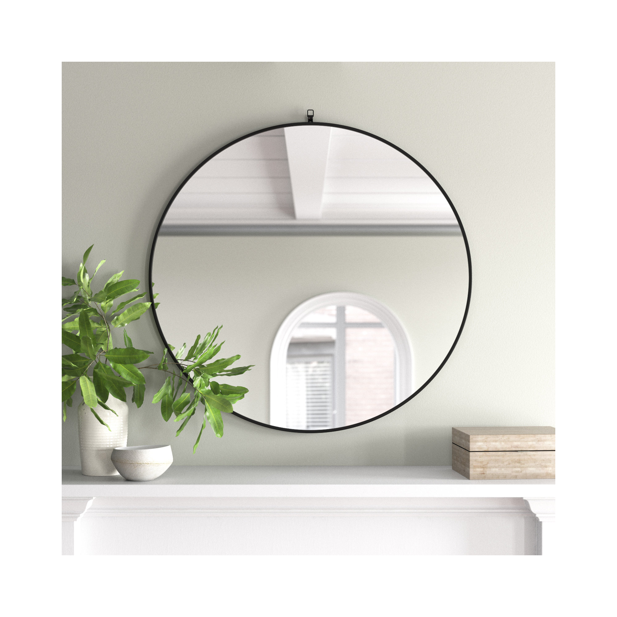 Cassie Metal/Manufactured Wood Round Wall Mirror, 39" x 39", Black