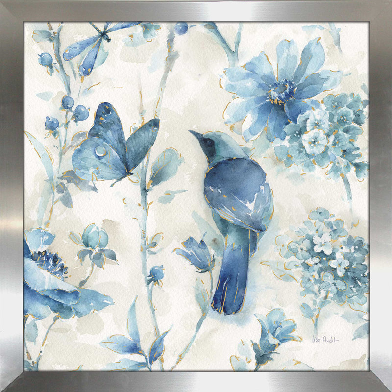 Reproduction d'art sur toile «Indigold», H 21,5 po x l 21,5 po x P 0,75 po, Encadrement argenté