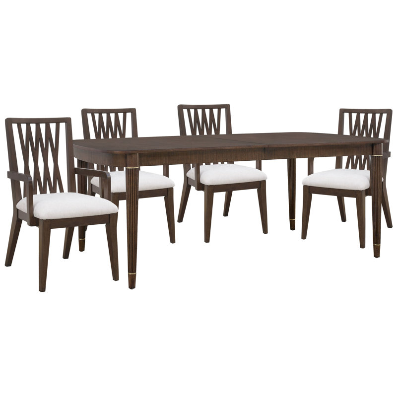 Leg Dining Table With 4 Wood Back Arm Chairs, 5 Pcs: Table, 4 Chairs