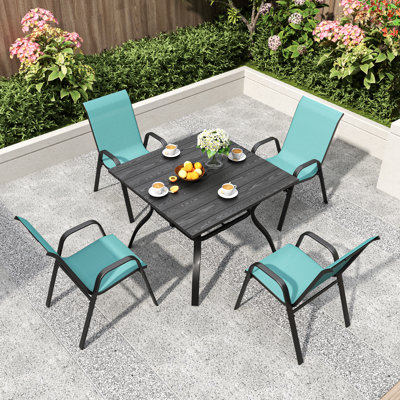 Durable 5-piece Patio Dining Set, Acacia Wood And Metal, Ideal For Gardens And Balconies