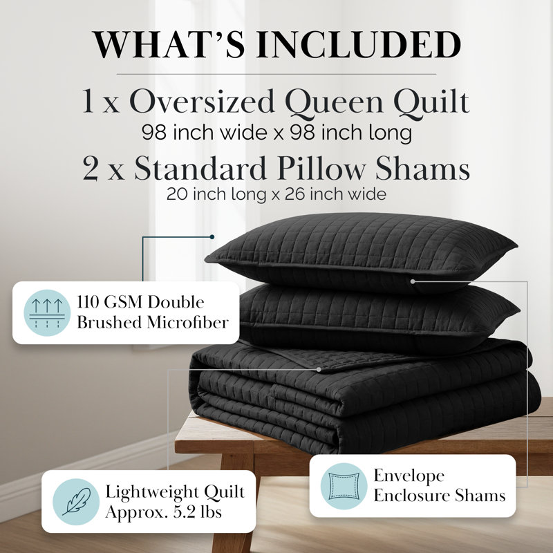 Vilano Springs ® Oversized, Light-Weight Hotel Quality Quilt Set with Matching Shams, Full/Queen Quilt + 2 Standard Shams