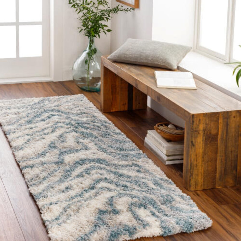 Tapis crème / turquoise Myndi, Tapis de couloir 2 pi 7 po x 7 pi 3 po