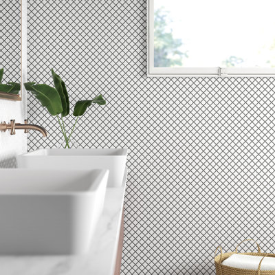 Metro 1" Square Glossy White 10-3/4" x 11-3/4" Porcelain Mosaic Floor and Wall Tile