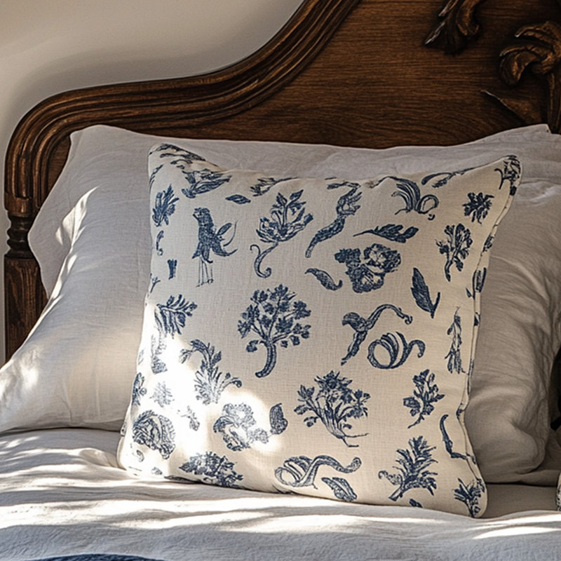 Classical Botanical Bird Print Pillow