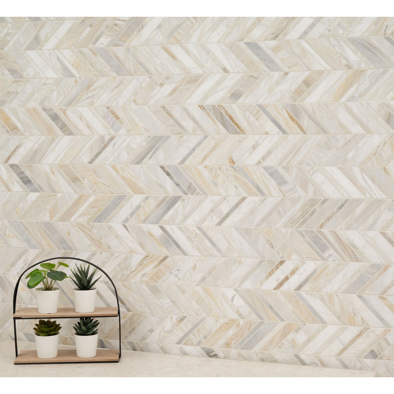 Selene Oro Chevron 12 in. x 12 in. Honed Marble Mosaic Floor and Wall Tile
