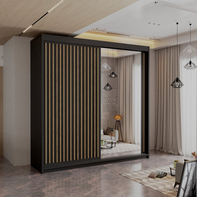 Sliding Wardrobe with Mirror Modern Bedroom 4 Colours 3 Sizes