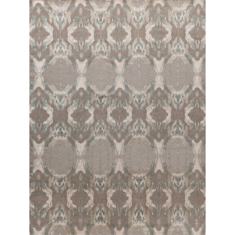 Mowry Ikat Area Rug in Taupe/Gray/Silver, Rectangle 12' x 15'