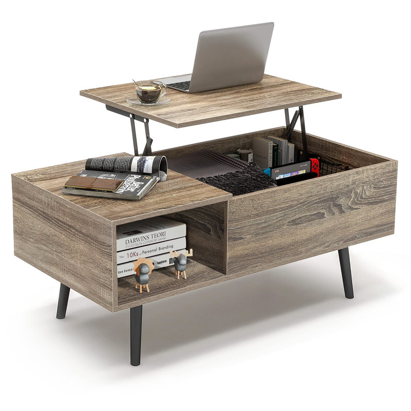 Table basse à 4 pieds avec rangement Farlin, gris