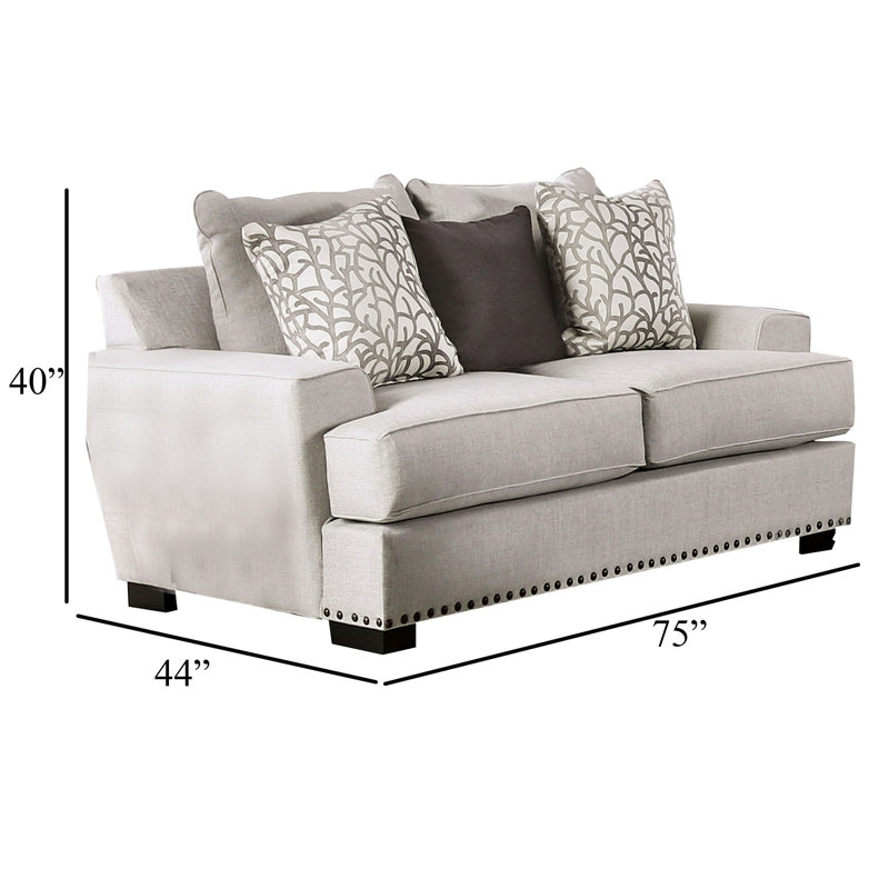 Causeuse Coty, 75 pouces, gris clair, 3 coussins décoratifs, coussin en T