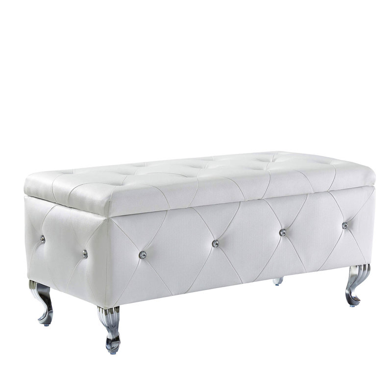 Juilianna Glam Modern Upholstered Storage Bench, White Faux Leather