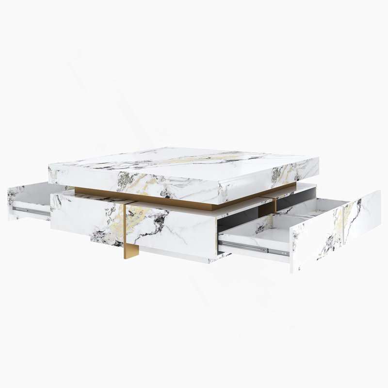 Table basse moderne avec rangement à 4 tiroirs et table basse contemporaine, White