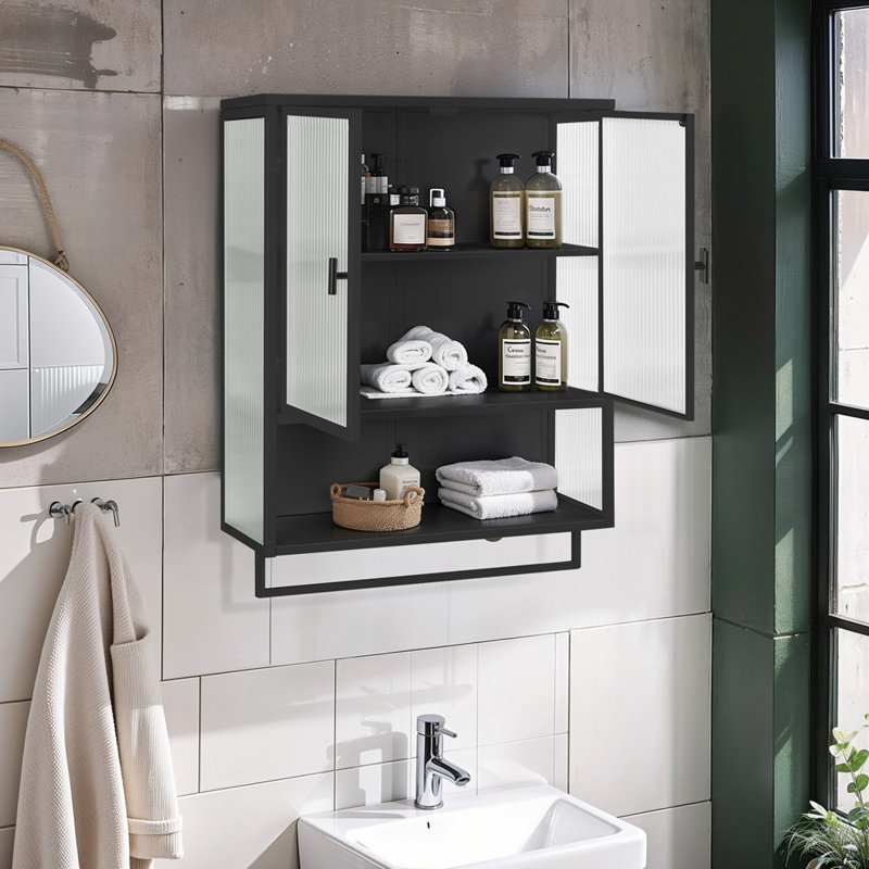 Armoire murale 23,62 "à deux portes, Noir, Noir