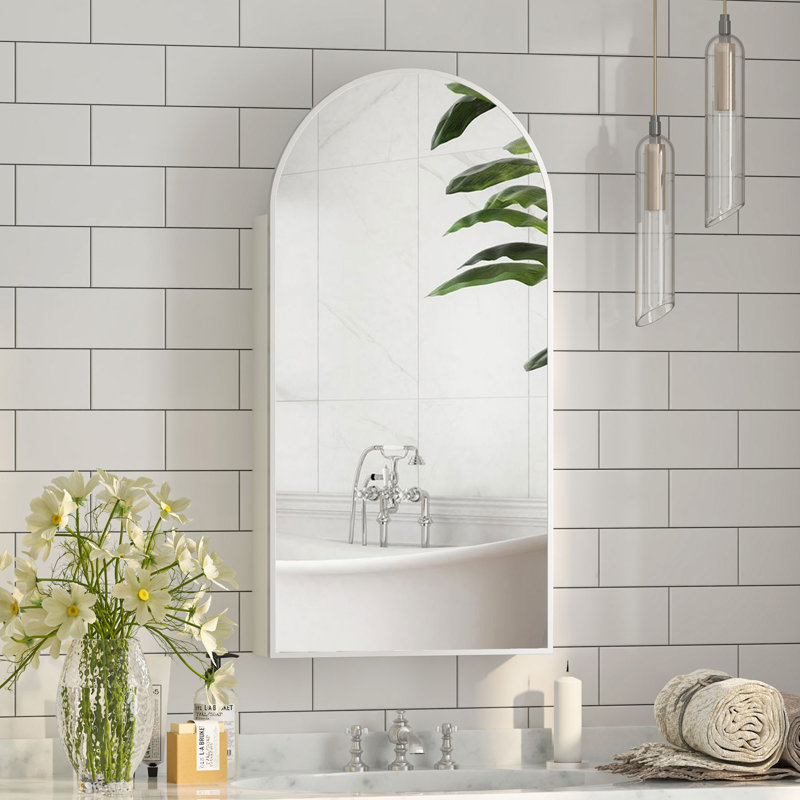 Arched Bathroom Medicine Cabinet With Mirror & Shelves,right Open,wall Mounted, Matte Black