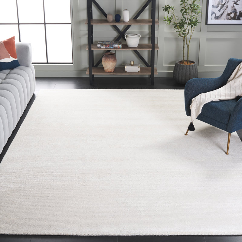 Mirash Hand Tufted Viscose/Wool/Cotton Solid Colour Rug in Ivory, Rectangle 8' x 10'