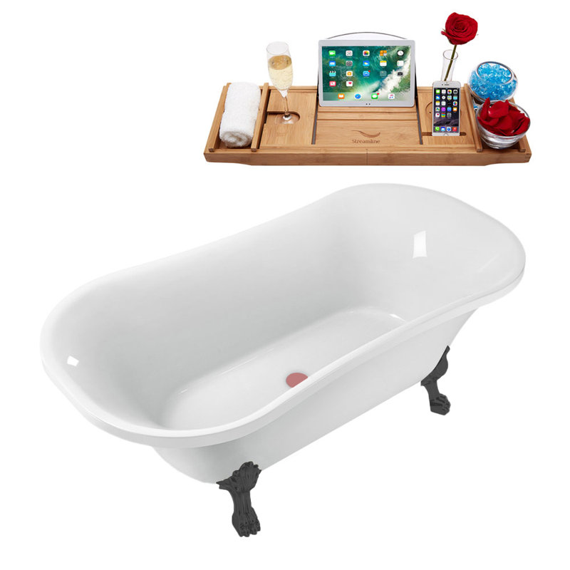 68'' x 33.9'' Soaking Acrylic Bathtub, Brushed Gun Metal, Matte Pink