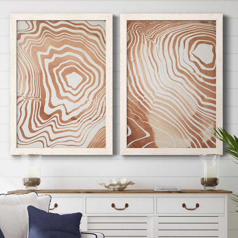 «Wood Grain Suminagashi I», ensemble de 2 impressions encadrées, H 31,5 po x l 47 po x P 1,5 po, Toile blanche encadrée