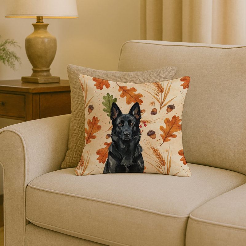 Coussin décoratif noir avec berger allemand, Carré 18 po, Berger allemand noir