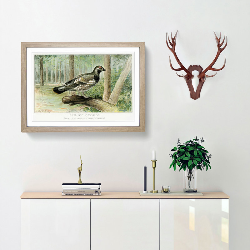 Spruce Grouse by J.L. Ridgway - Picture Frame Painting Print, Oak Framed, 36cm H x 48cm W x 2cm D